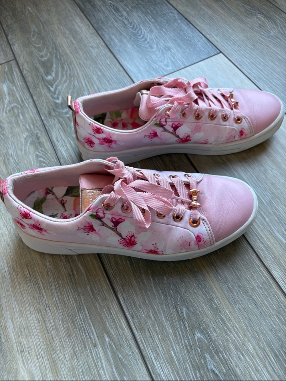 Ted Baker Pink Floral Satin Ribbon Sneakers